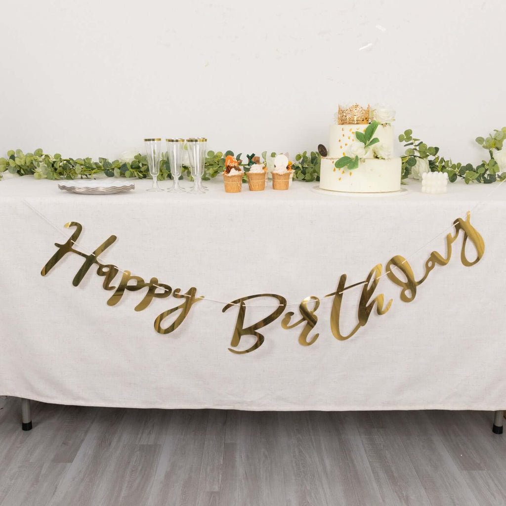 10ft Pre - Strung Metallic Gold Foil "Happy Birthday" Banner, Party Photo Backdrop Hanging Garland - 250 GSM - Bell Racket Store