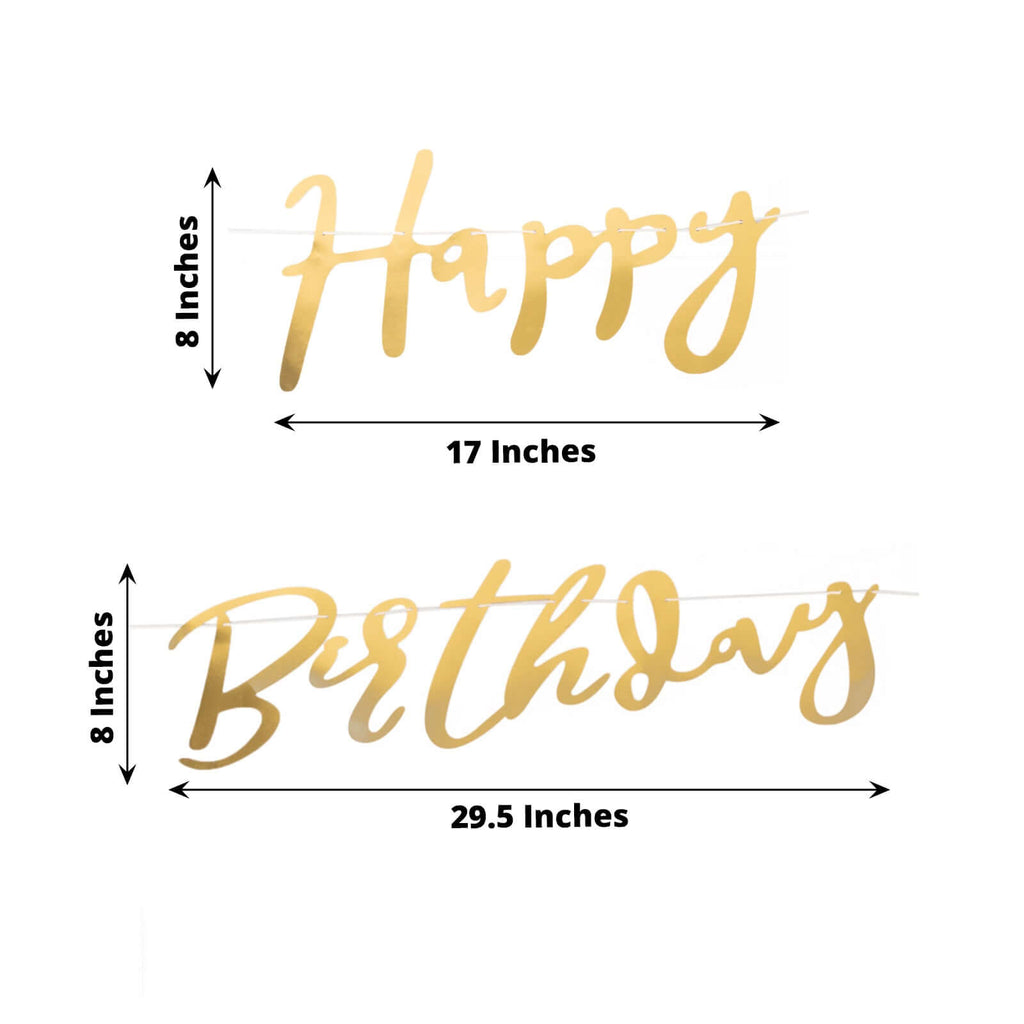 10ft Pre - Strung Metallic Gold Foil "Happy Birthday" Banner, Party Photo Backdrop Hanging Garland - 250 GSM - Bell Racket Store