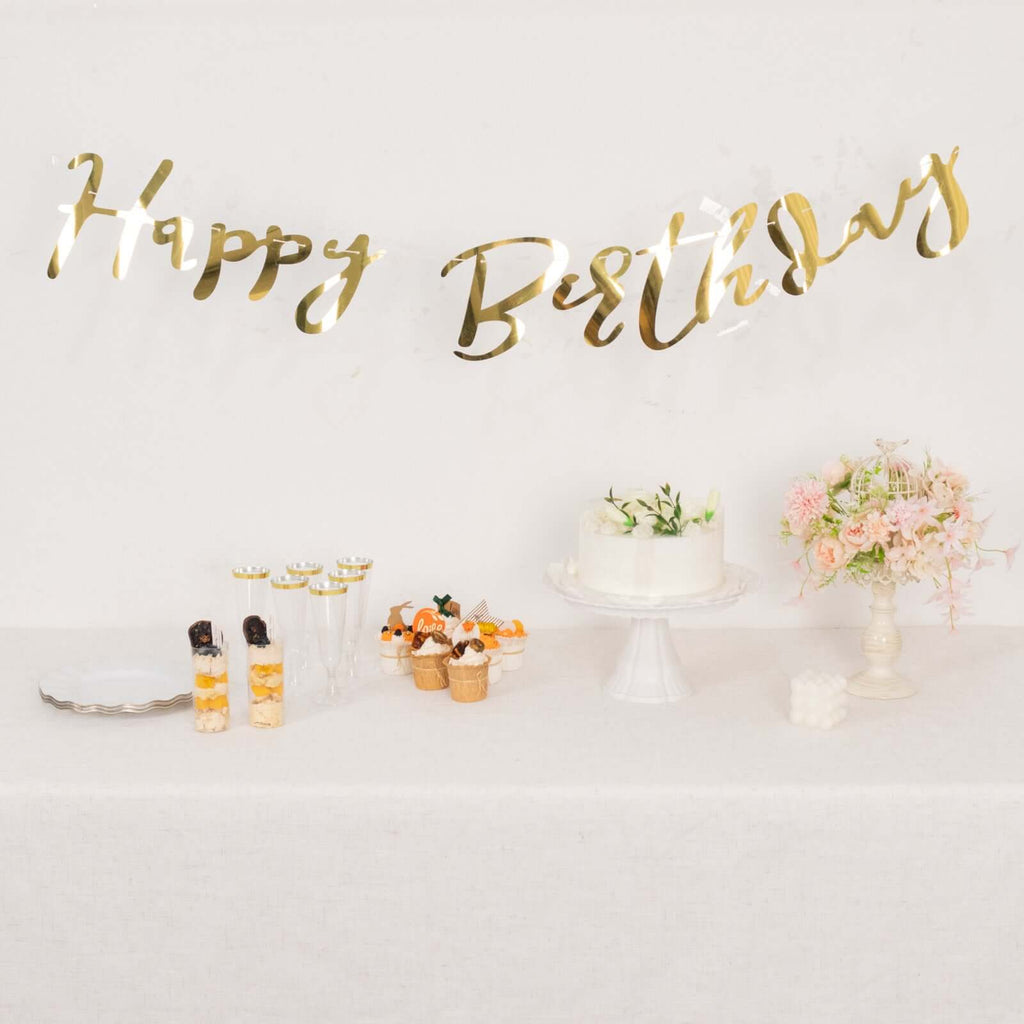 10ft Pre - Strung Metallic Gold Foil "Happy Birthday" Banner, Party Photo Backdrop Hanging Garland - 250 GSM - Bell Racket Store