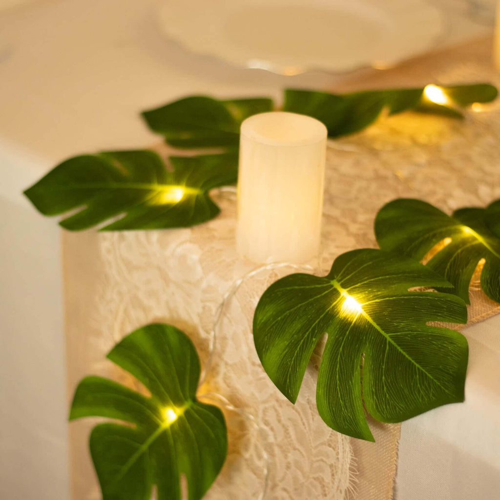 10ft Warm White LED Artificial Tropical Palm Leaf Vine String Lights, Wall Hanging Monstera Leaves Garland - Bell Racket Store