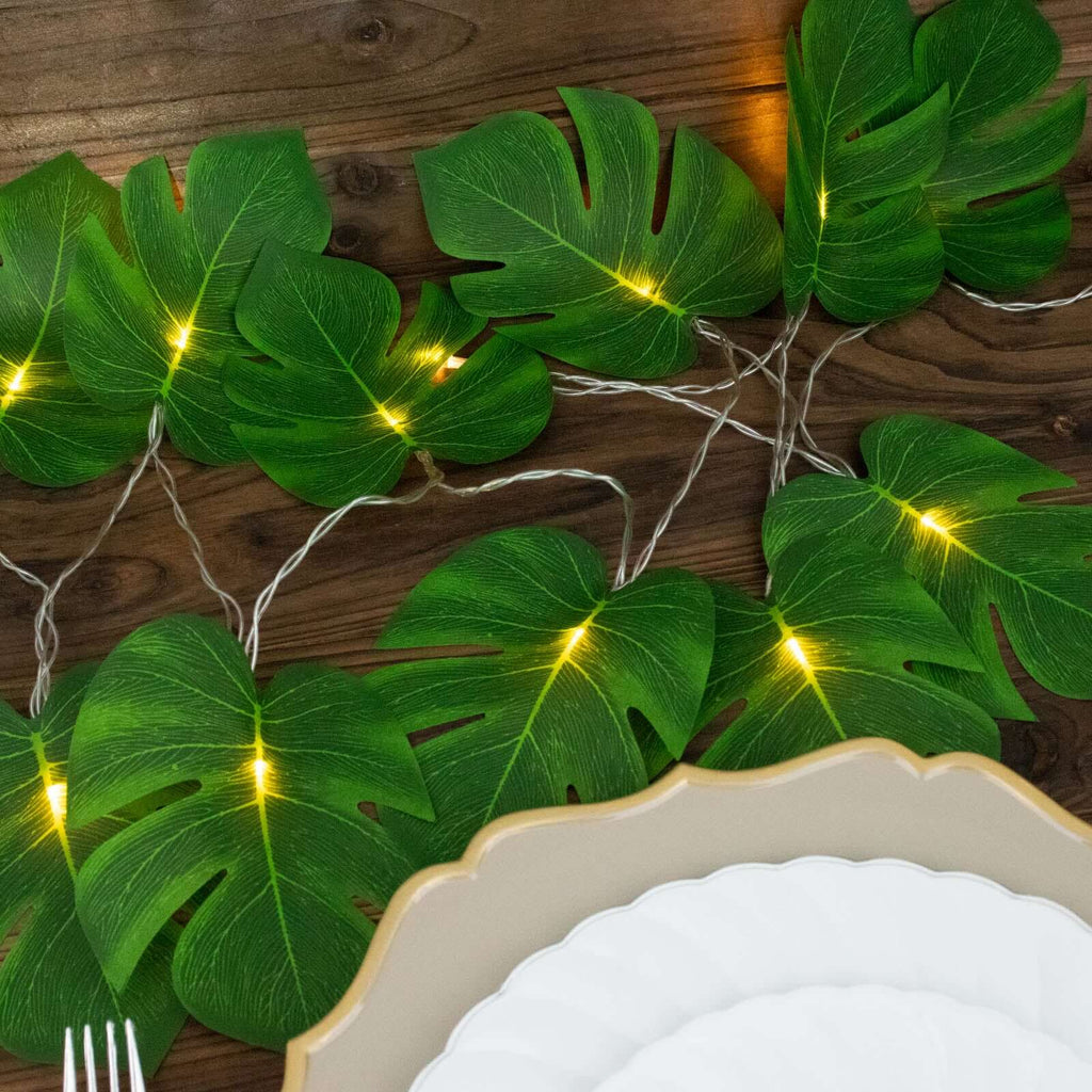 10ft Warm White LED Artificial Tropical Palm Leaf Vine String Lights, Wall Hanging Monstera Leaves Garland - Bell Racket Store