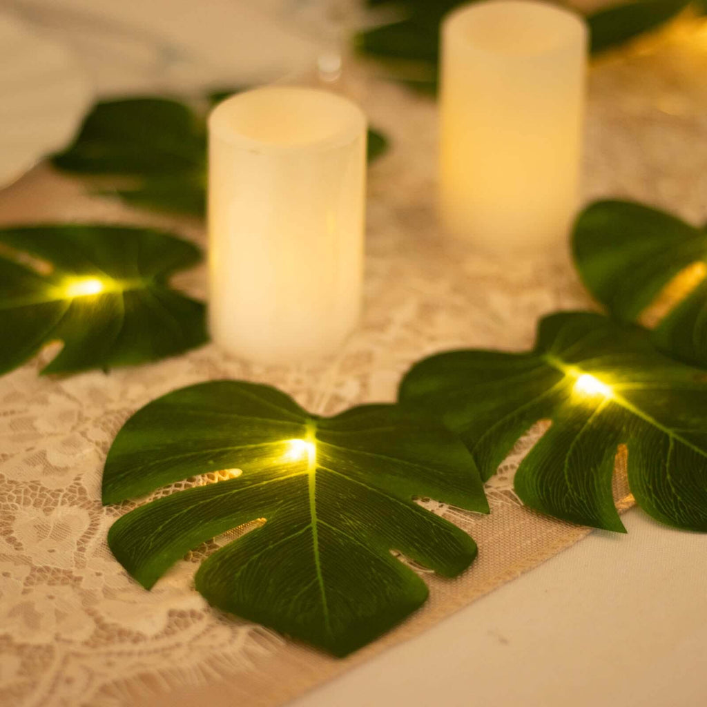 10ft Warm White LED Artificial Tropical Palm Leaf Vine String Lights, Wall Hanging Monstera Leaves Garland - Bell Racket Store