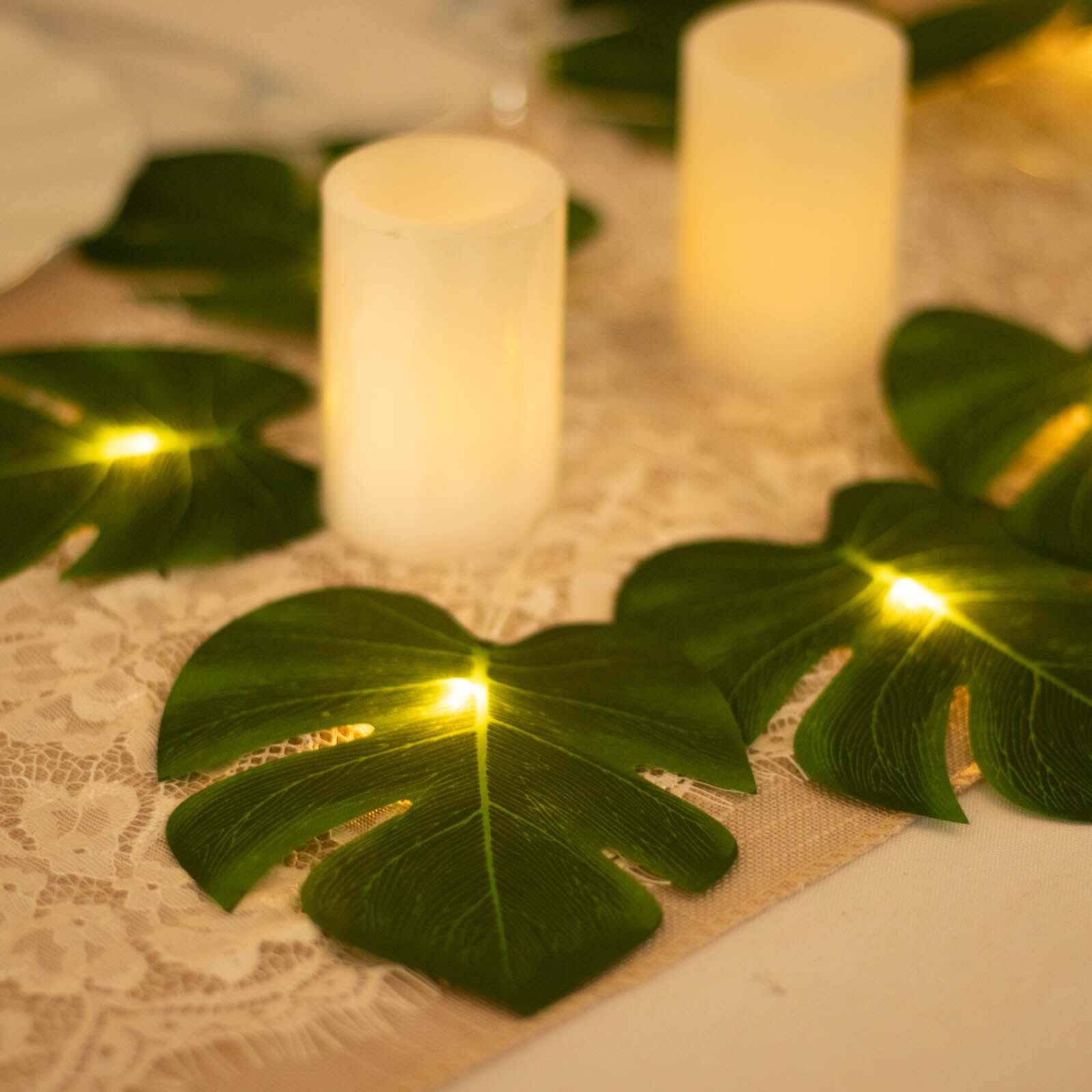 10ft Warm White LED Artificial Tropical Palm Leaf Vine String Lights, Wall Hanging Monstera Leaves Garland - Bell Racket Store