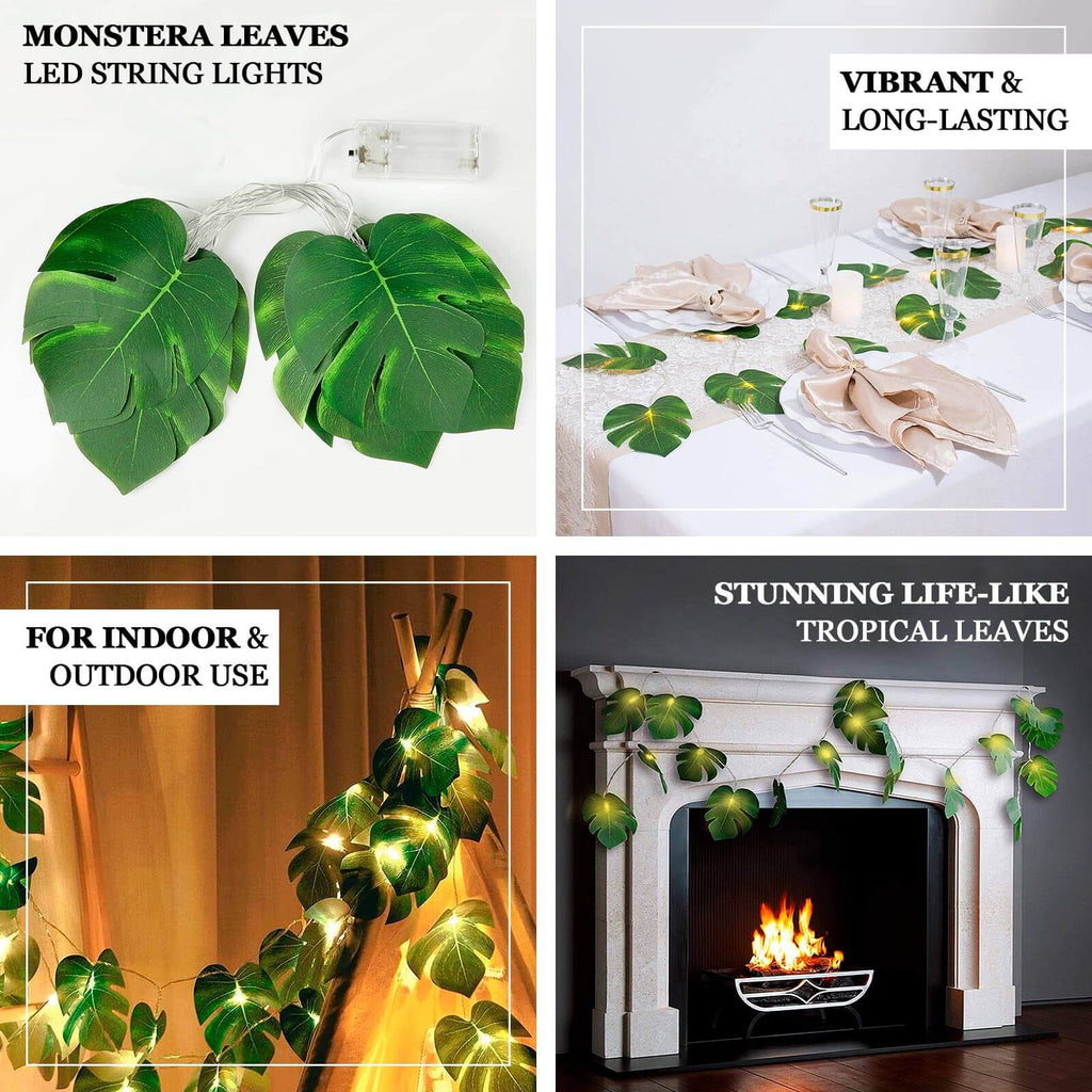 10ft Warm White LED Artificial Tropical Palm Leaf Vine String Lights, Wall Hanging Monstera Leaves Garland - Bell Racket Store