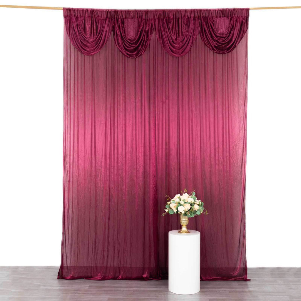10ftx10ft Burgundy Double Drape Pleated Satin Event Curtain Drapes, Glossy Photo Backdrop Event Panel - Bell Racket Store