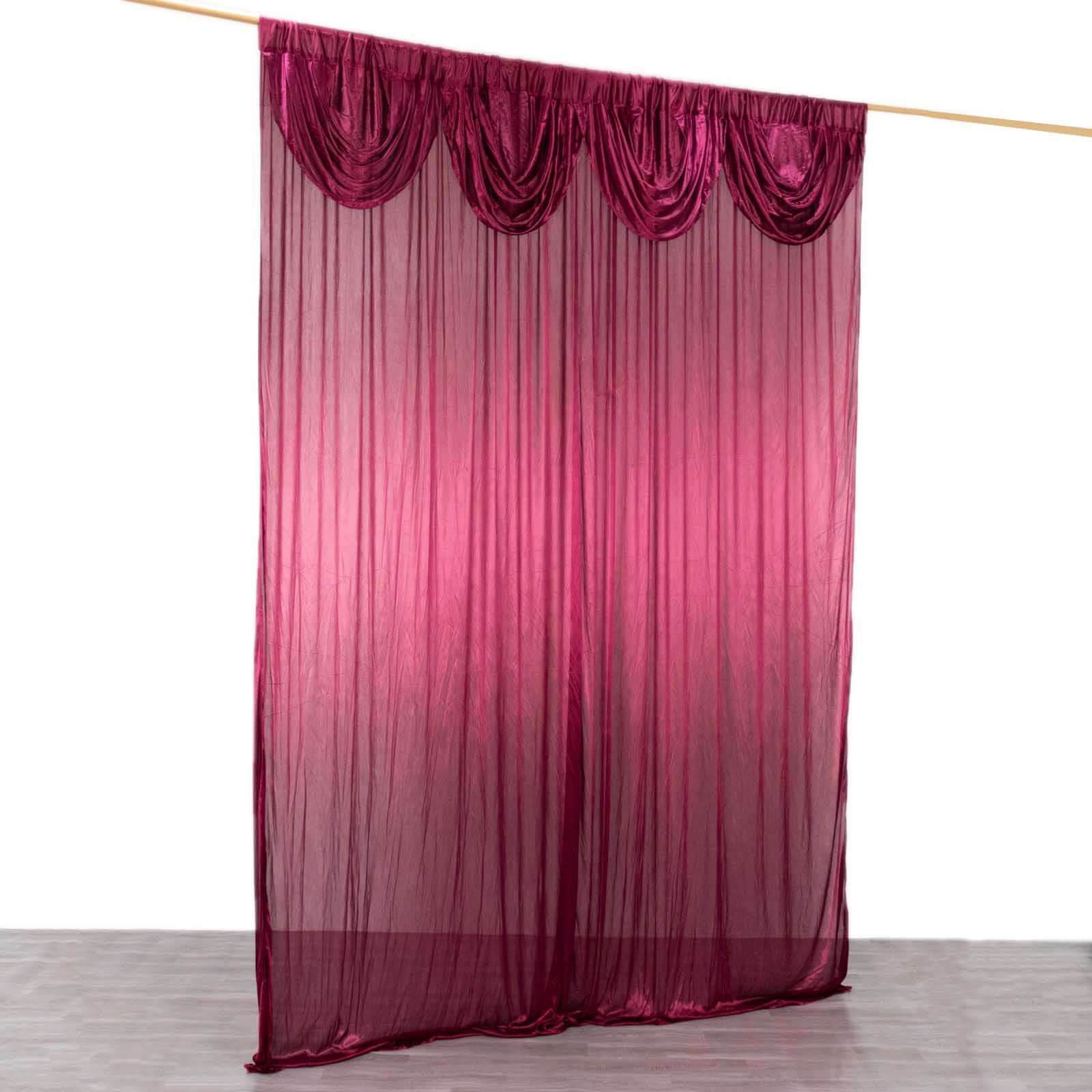 10ftx10ft Burgundy Double Drape Pleated Satin Event Curtain Drapes, Glossy Photo Backdrop Event Panel - Bell Racket Store