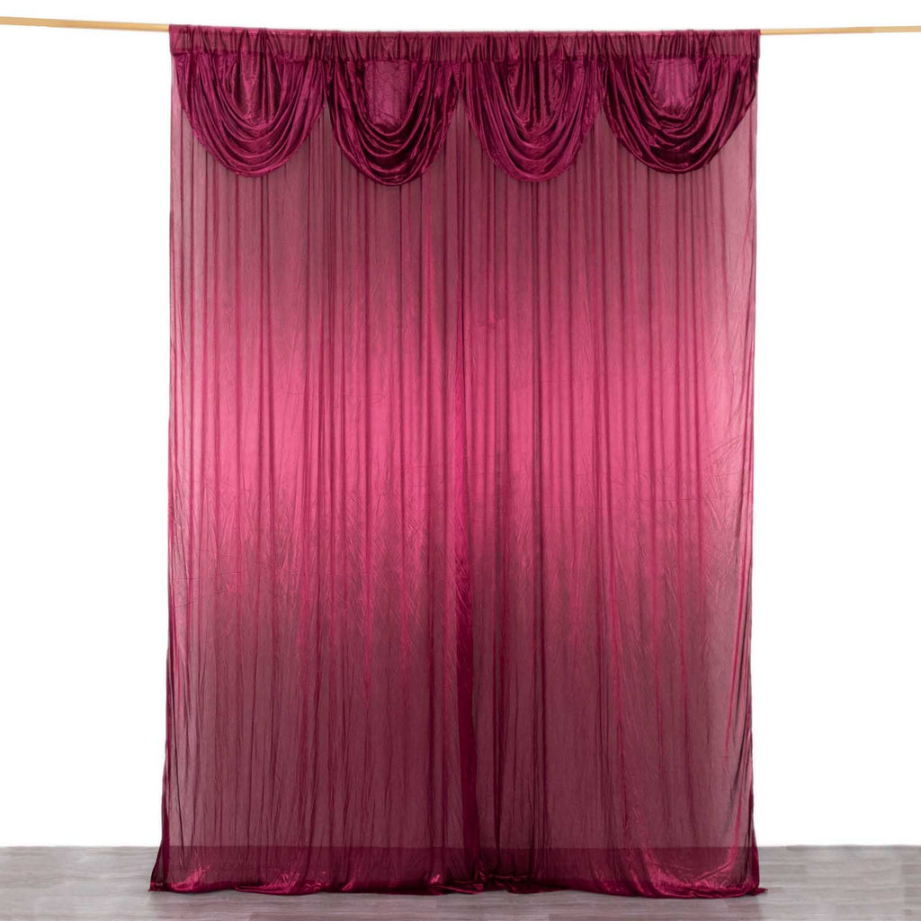 10ftx10ft Burgundy Double Drape Pleated Satin Event Curtain Drapes, Glossy Photo Backdrop Event Panel - Bell Racket Store