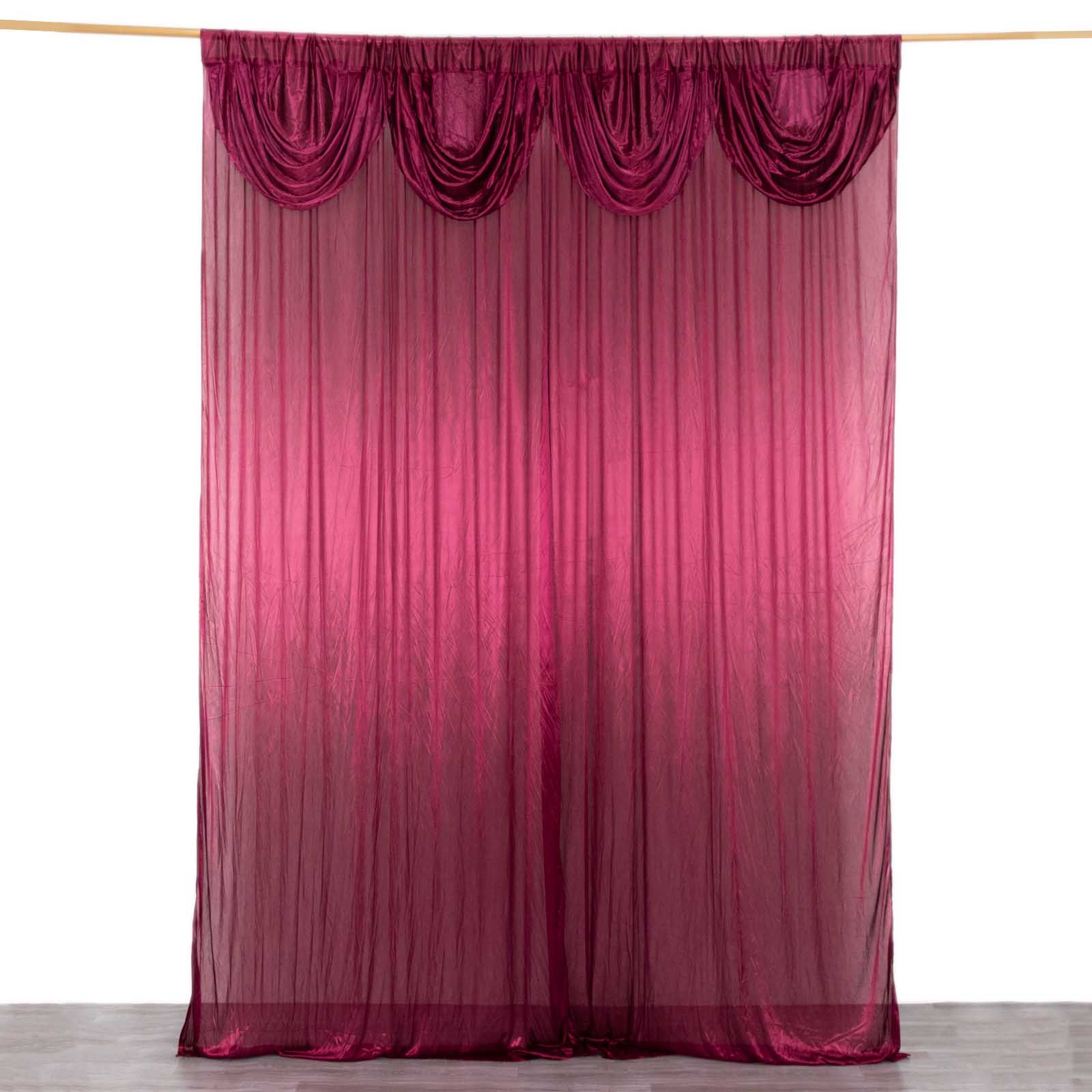 10ftx10ft Burgundy Double Drape Pleated Satin Event Curtain Drapes, Glossy Photo Backdrop Event Panel - Bell Racket Store