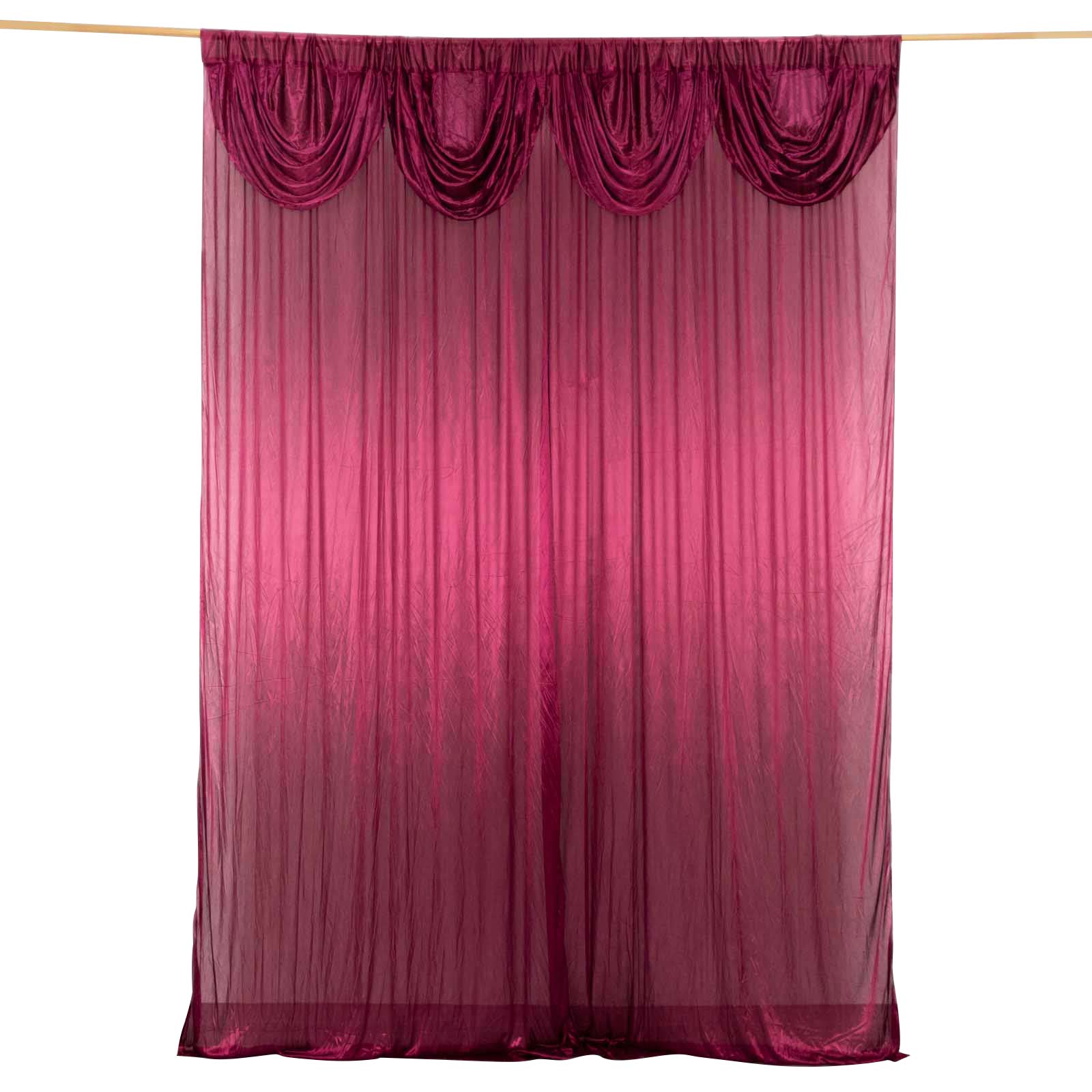 10ftx10ft Burgundy Double Drape Pleated Satin Event Curtain Drapes, Glossy Photo Backdrop Event Panel - Bell Racket Store