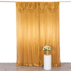 10ftx10ft Gold Double Drape Pleated Satin Event Curtain Drapes, Glossy Photo Backdrop Event Panel - Bell Racket Store
