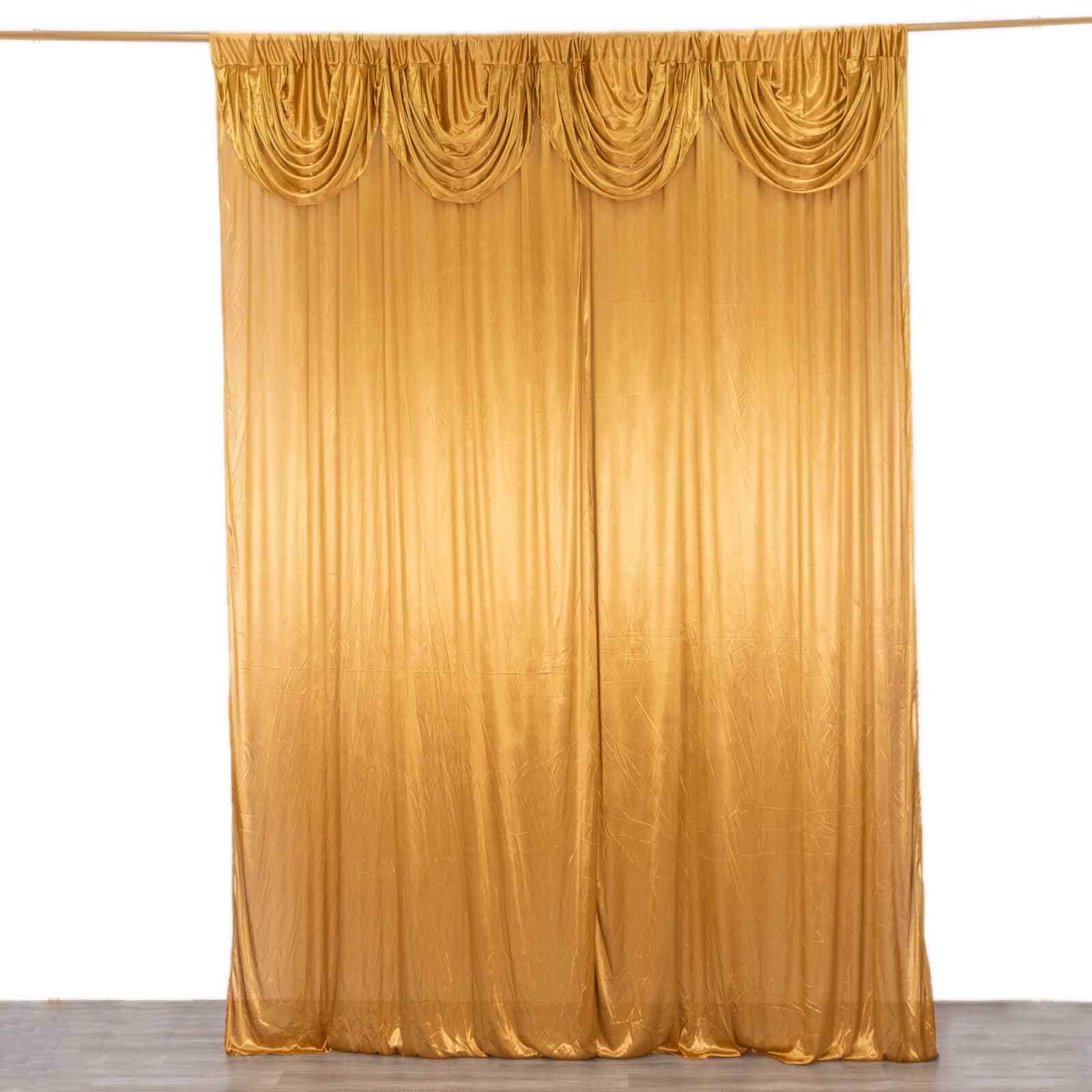 10ftx10ft Gold Double Drape Pleated Satin Event Curtain Drapes, Glossy Photo Backdrop Event Panel - Bell Racket Store