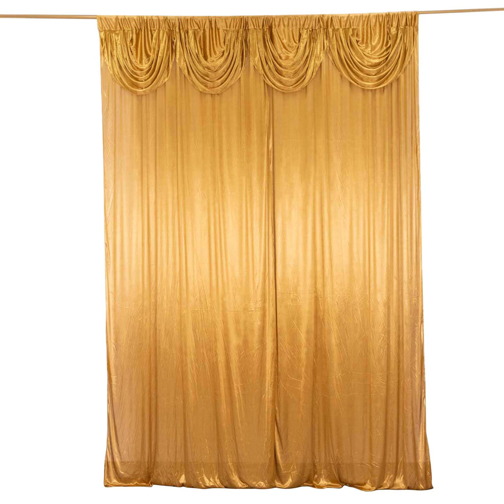 10ftx10ft Gold Double Drape Pleated Satin Event Curtain Drapes, Glossy Photo Backdrop Event Panel - Bell Racket Store