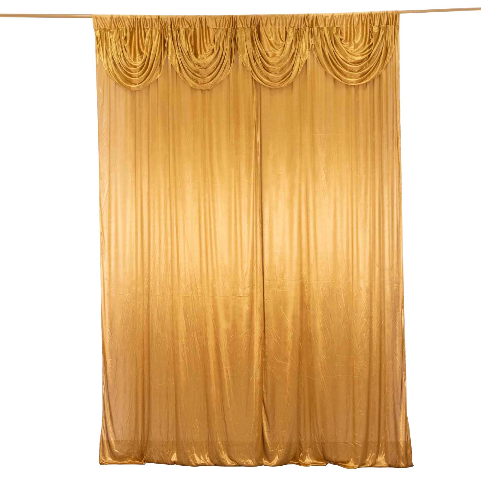 10ftx10ft Gold Double Drape Pleated Satin Event Curtain Drapes, Glossy Photo Backdrop Event Panel - Bell Racket Store