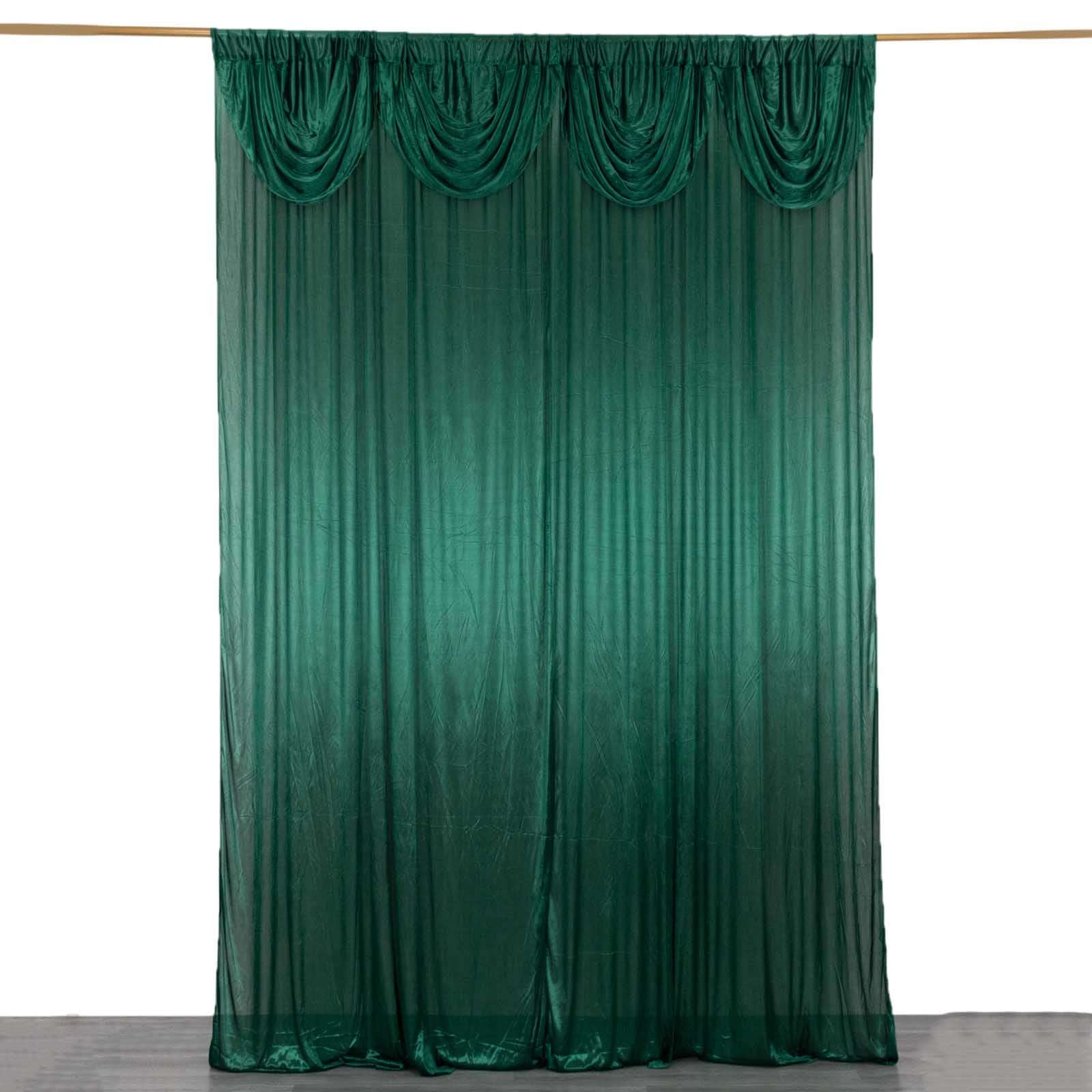 10ftx10ft Hunter Emerald Green Double Drape Pleated Satin Event Curtain Drapes, Glossy Photo Backdrop Event Panel - Bell Racket Store