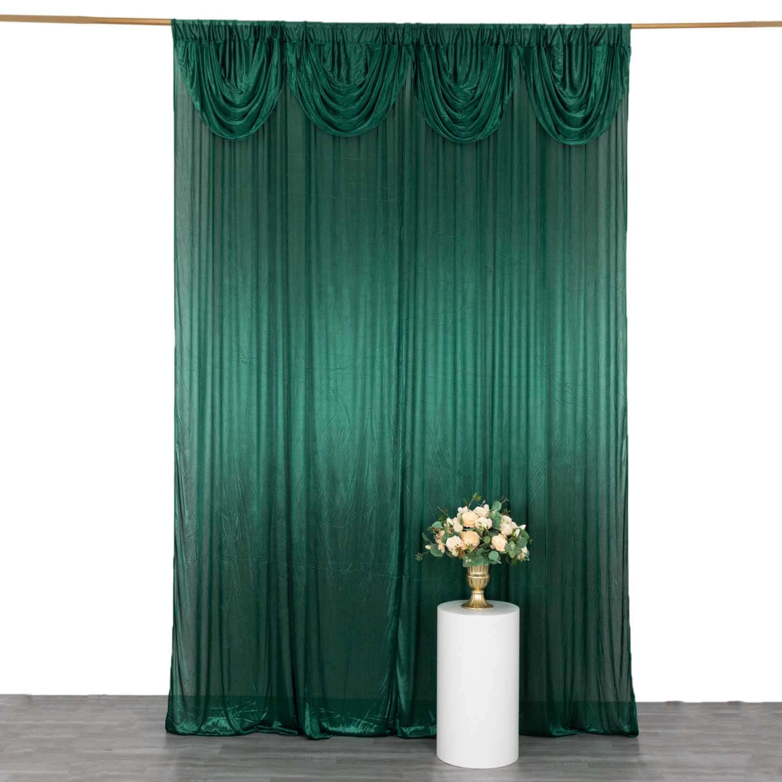 10ftx10ft Hunter Emerald Green Double Drape Pleated Satin Event Curtain Drapes, Glossy Photo Backdrop Event Panel - Bell Racket Store