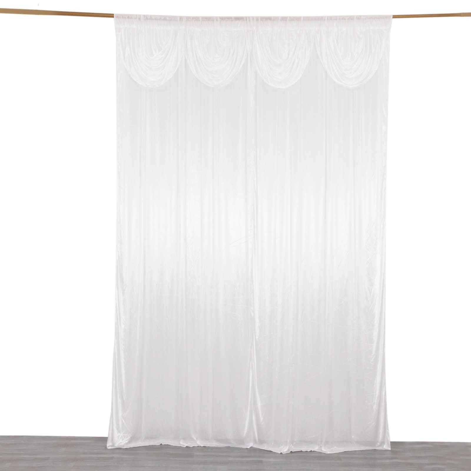 10ftx10ft White Double Drape Pleated Satin Event Curtain Drapes, Glossy Photo Backdrop Event Panel - Bell Racket Store