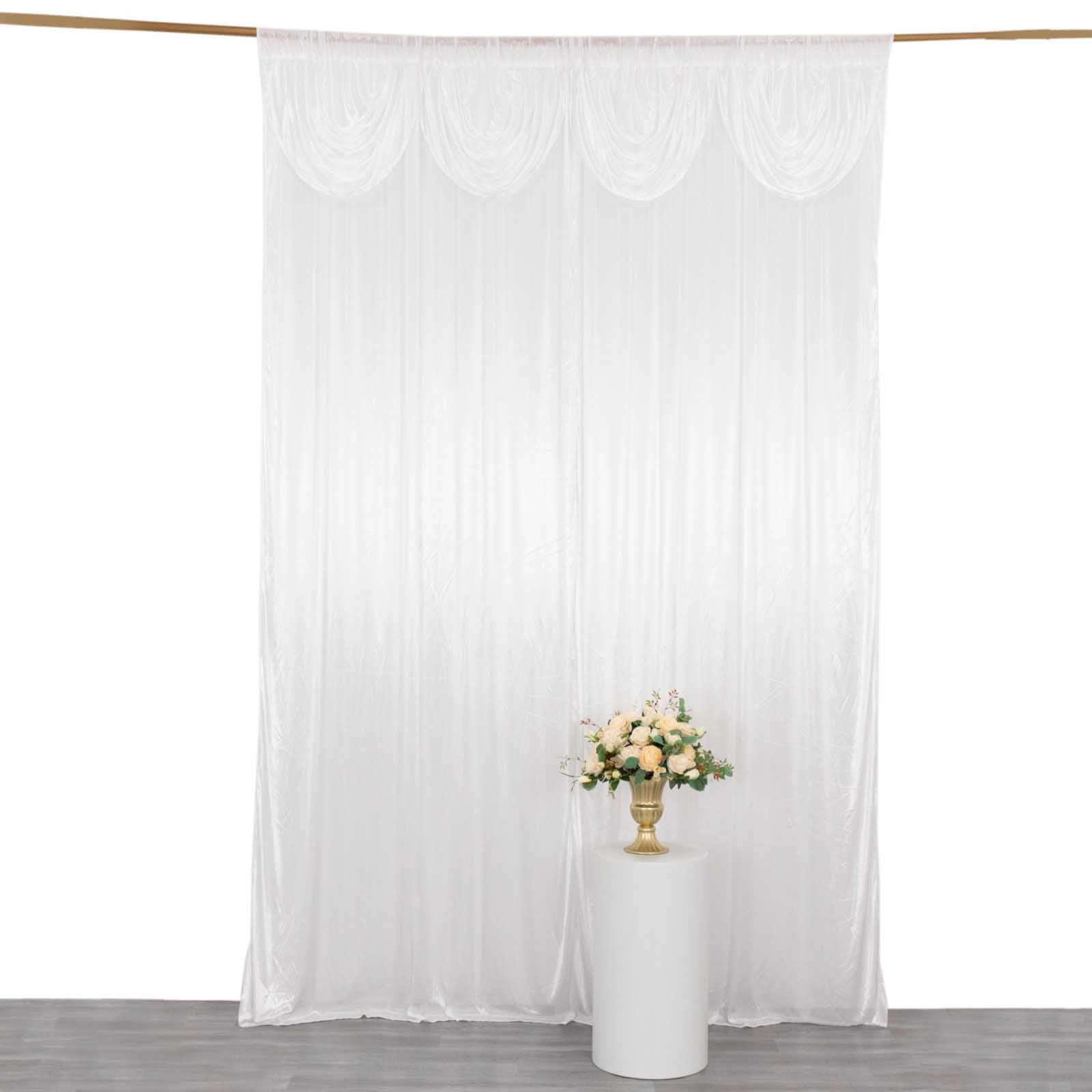 10ftx10ft White Double Drape Pleated Satin Event Curtain Drapes, Glossy Photo Backdrop Event Panel - Bell Racket Store