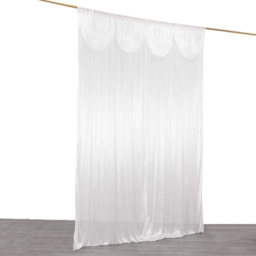 10ftx10ft White Double Drape Pleated Satin Event Curtain Drapes, Glossy Photo Backdrop Event Panel - Bell Racket Store