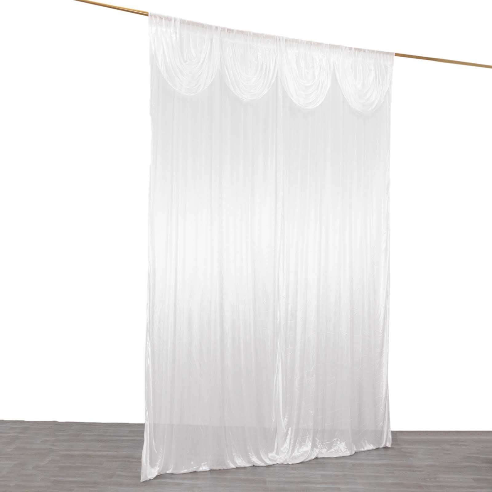 10ftx10ft White Double Drape Pleated Satin Event Curtain Drapes, Glossy Photo Backdrop Event Panel - Bell Racket Store