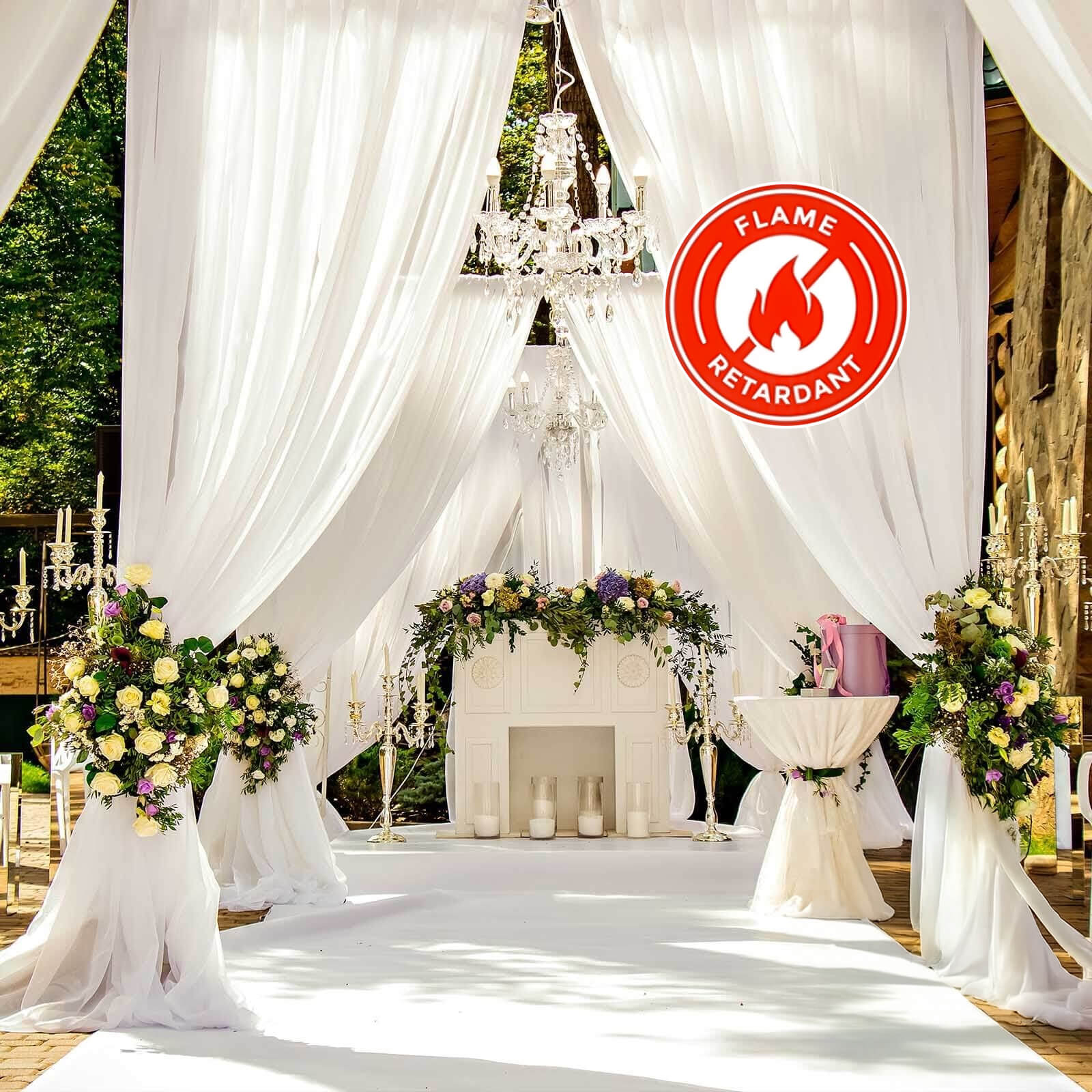 10ftx20ft Ivory Sheer Durable Flame Resistant Ceiling Drape Curtain Panels - Bell Racket Store