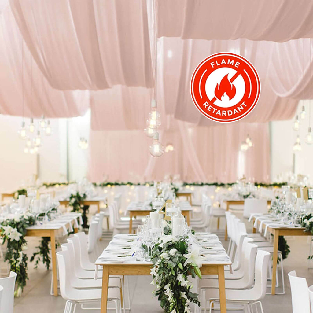 10ftx30ft Dusty Rose Sheer Ceiling Drape Curtain Panels Durable Flame Resistant Fabric - Bell Racket Store