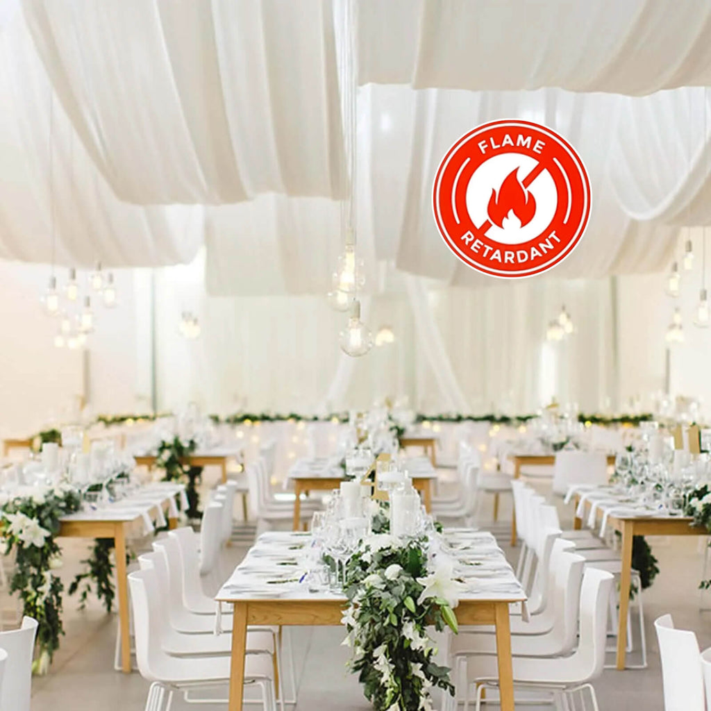 10ftx30ft Ivory Sheer Ceiling Drape Curtain Panels Durable Flame Resistant Fabric - Bell Racket Store