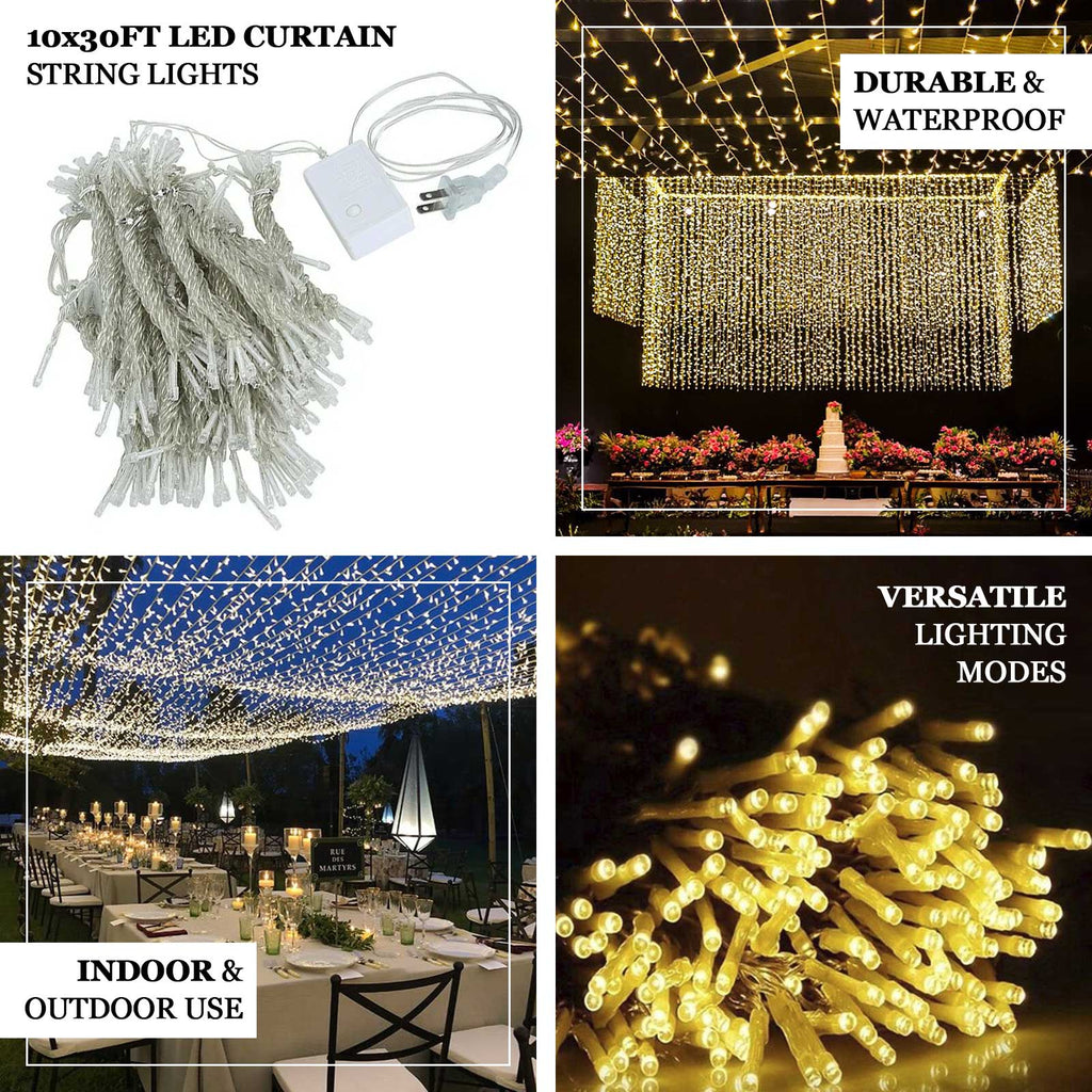 10ftx30ft LED Curtain String Lights, 8 Modes Warm White 900 LED Plug - in Waterproof Fairy Lights for Indoor Outdoor Backdrop - Bell Racket Store