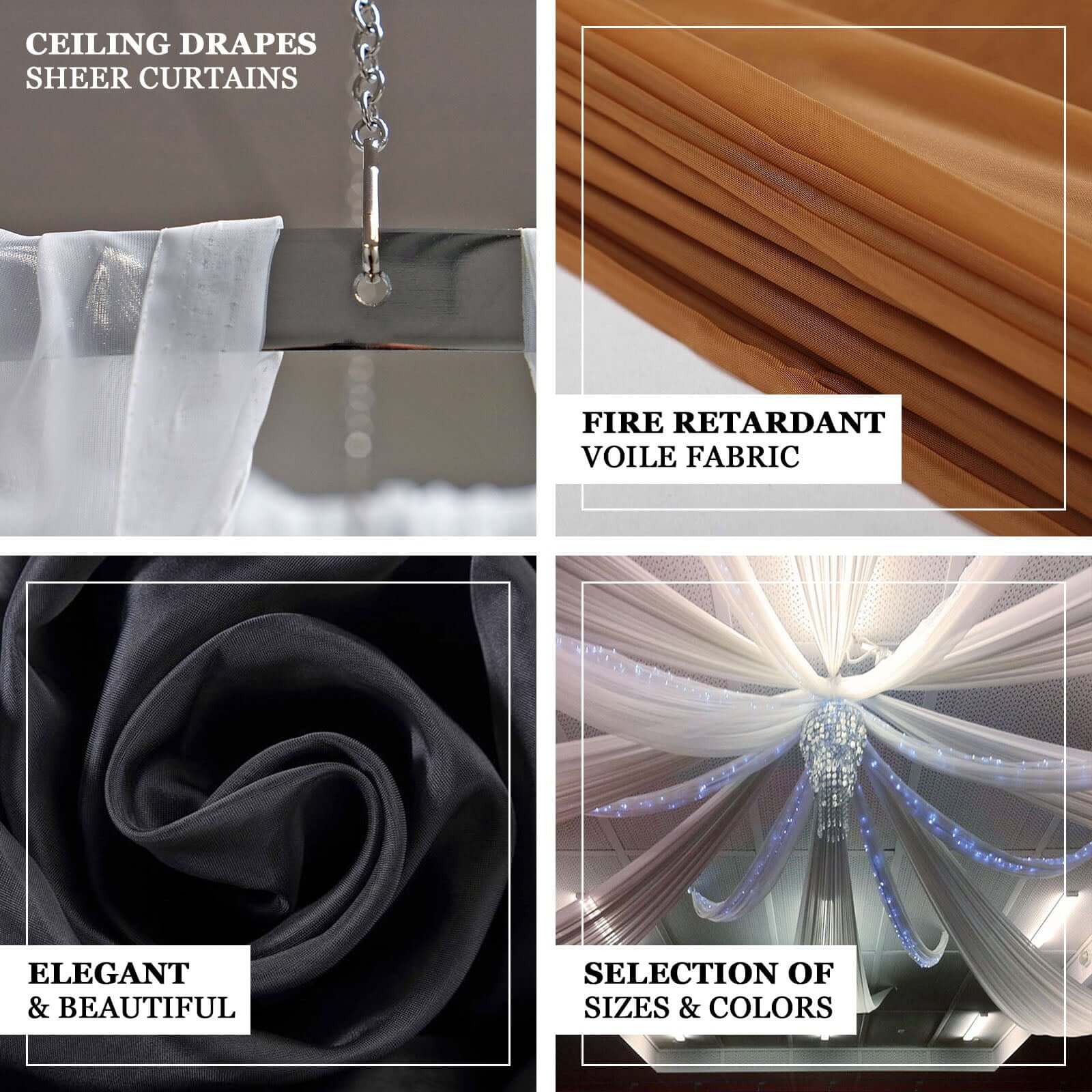 10ftx40ft Ivory Sheer Ceiling Drape Curtain Panels Durable Flame Resistant Fabric - Bell Racket Store