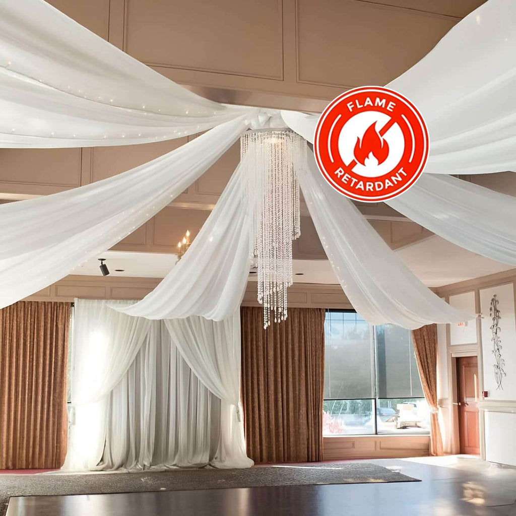 10ftx40ft Ivory Sheer Ceiling Drape Curtain Panels Durable Flame Resistant Fabric - Bell Racket Store