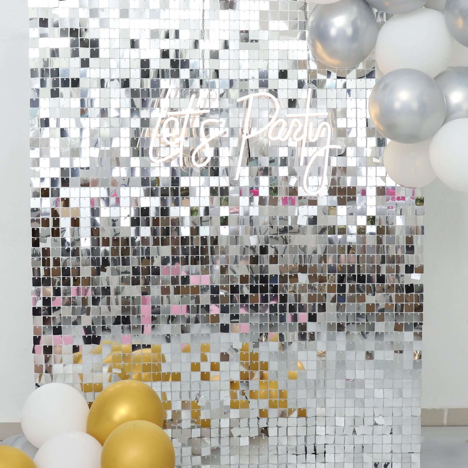 10sq.ft Shiny Silver Square Sequin Shimmer Wall Party Photo Backdrop, Active Spangle Wall Art DÃ©cor Panels - 10 Panels - Bell Racket Store