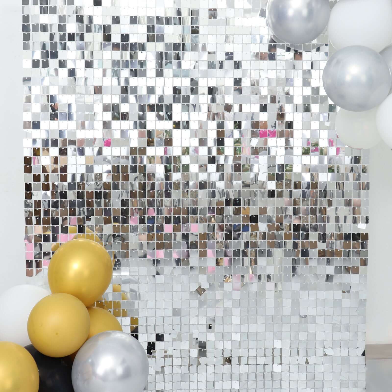 10sq.ft Shiny Silver Square Sequin Shimmer Wall Party Photo Backdrop, Active Spangle Wall Art DÃ©cor Panels - 10 Panels - Bell Racket Store