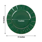10-Pack Plastic 11" Round Dinner Plates in Hunter Emerald Green Ruffled Rim with Gold Edging - Sturdy Disposable Dinnerware