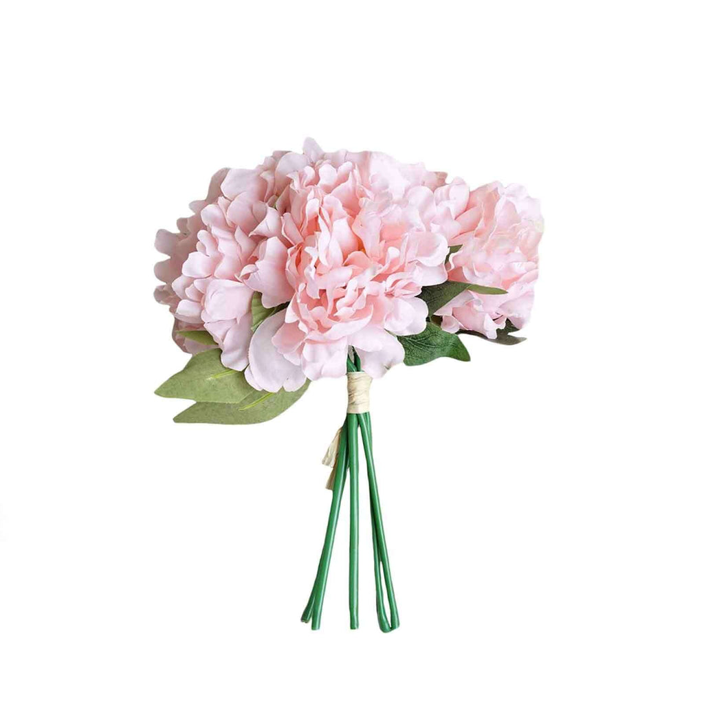 11" Pink Real Touch Artificial Silk Peonies Flower Bouquet