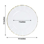 10-Pack Plastic 11" Round Dinner Plates in Clear Ruffled Rim with Gold Edging - Sturdy Disposable Dinnerware
