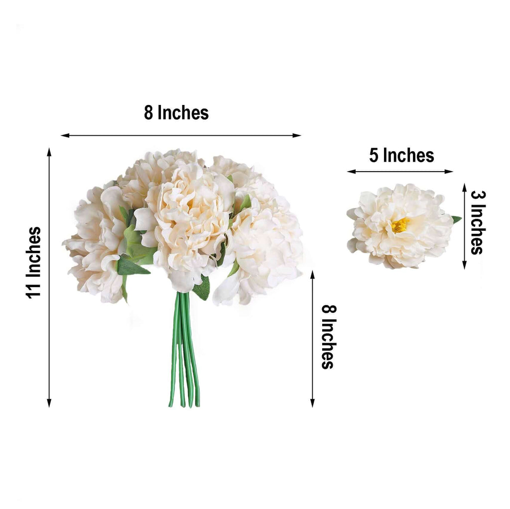 11" Blush Cream Real Touch Artificial Silk Peonies Flower Bouquet