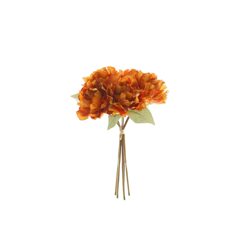 11" Orange Real Touch Artificial Silk Peonies Flower Bouquet - Bell Racket Store