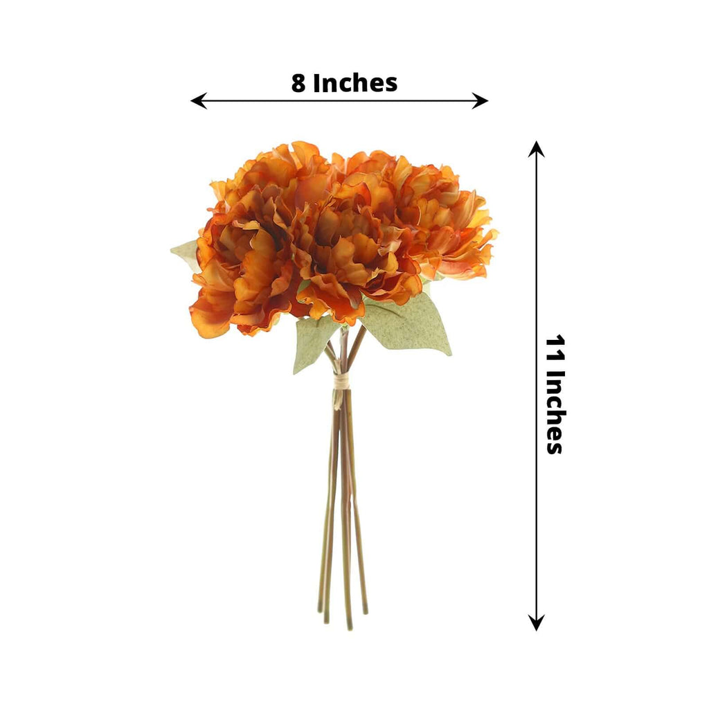 11" Orange Real Touch Artificial Silk Peonies Flower Bouquet - Bell Racket Store