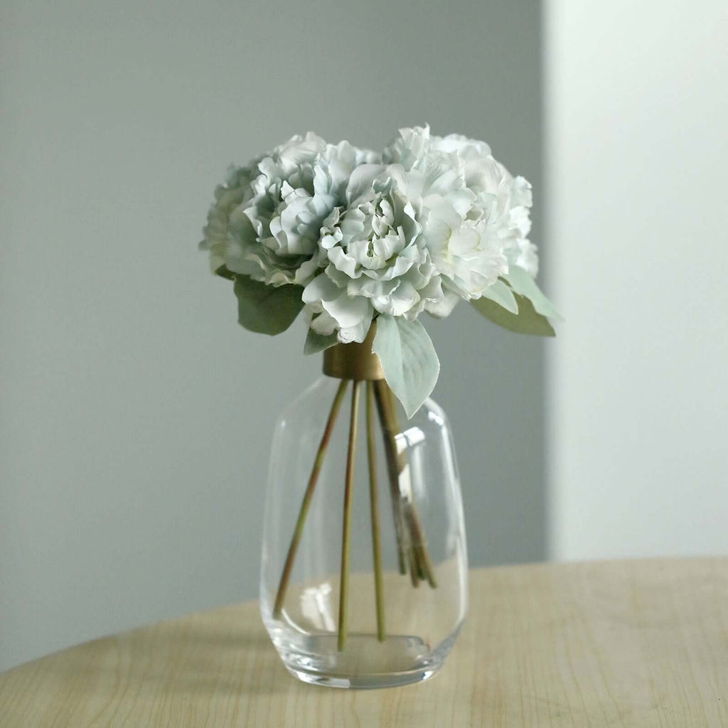 11" Silver Blue Real Touch Artificial Silk Peonies Flower Bouquet - Bell Racket Store