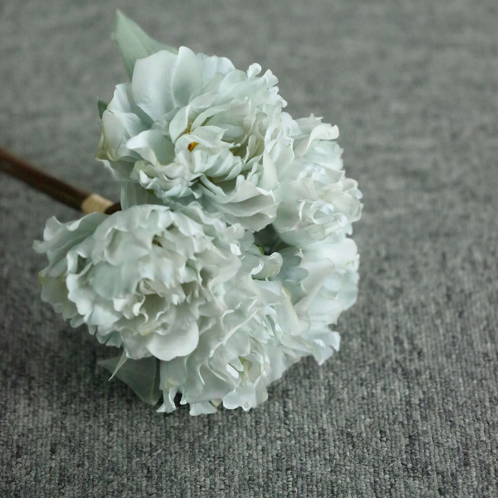 11" Silver Blue Real Touch Artificial Silk Peonies Flower Bouquet - Bell Racket Store