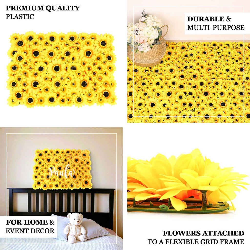 11 Sq ft. Artificial Sunflower Wall Mat Backdrop, Flower Wall Decor, Indoor Outdoor UV Protected - 4 Artificial Panels - Bell Racket Store