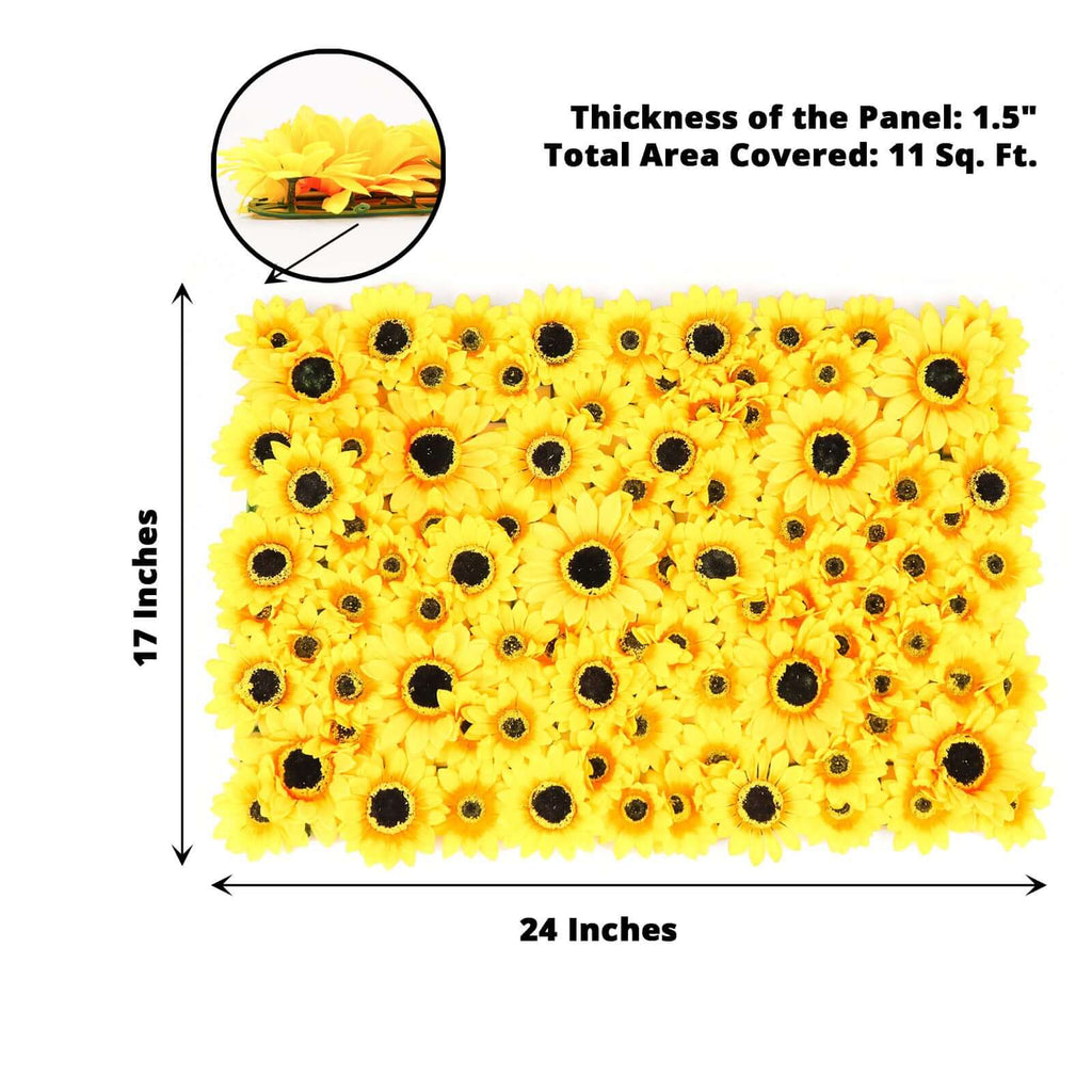 11 Sq ft. Artificial Sunflower Wall Mat Backdrop, Flower Wall Decor, Indoor Outdoor UV Protected - 4 Artificial Panels - Bell Racket Store