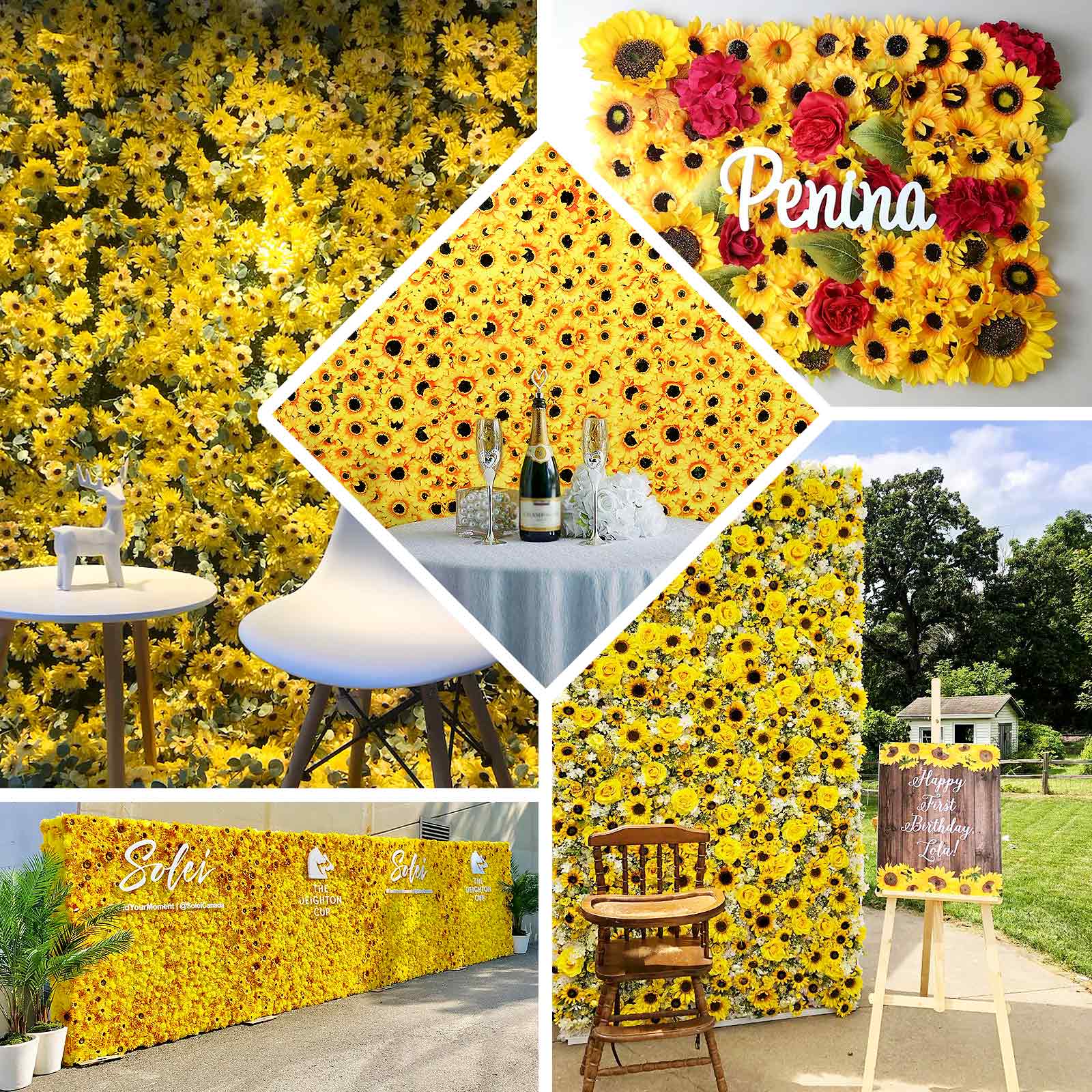 11 Sq ft. Artificial Sunflower Wall Mat Backdrop, Flower Wall Decor, Indoor Outdoor UV Protected - 4 Artificial Panels - Bell Racket Store