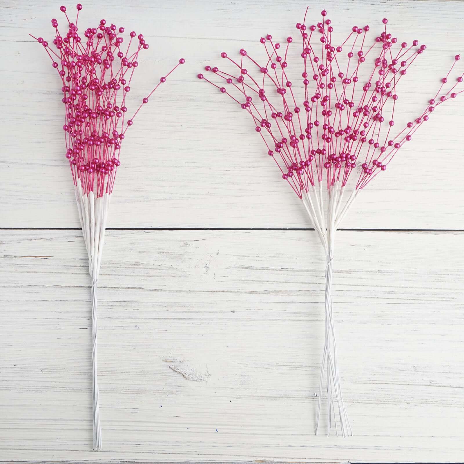 12 Bunches Faux Pearl Bead Spray Vase Fillers in Burgundy - Lustrous DIY Craft Beads 7"