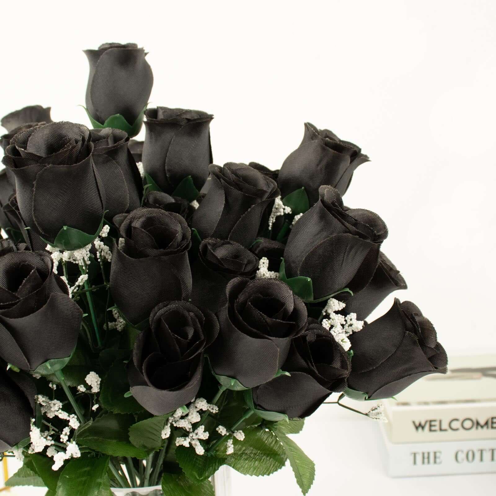 12 Bushes Black Artificial Premium Silk Flower Rose Bud Bouquets - NestOCart