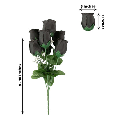 12 Bushes Black Artificial Premium Silk Flower Rose Bud Bouquets - NestOCart