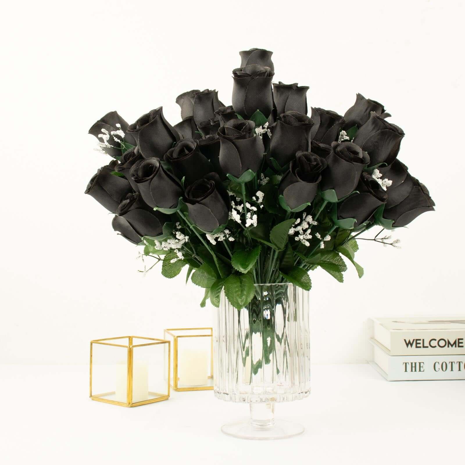 12 Bushes Black Artificial Premium Silk Flower Rose Bud Bouquets - NestOCart