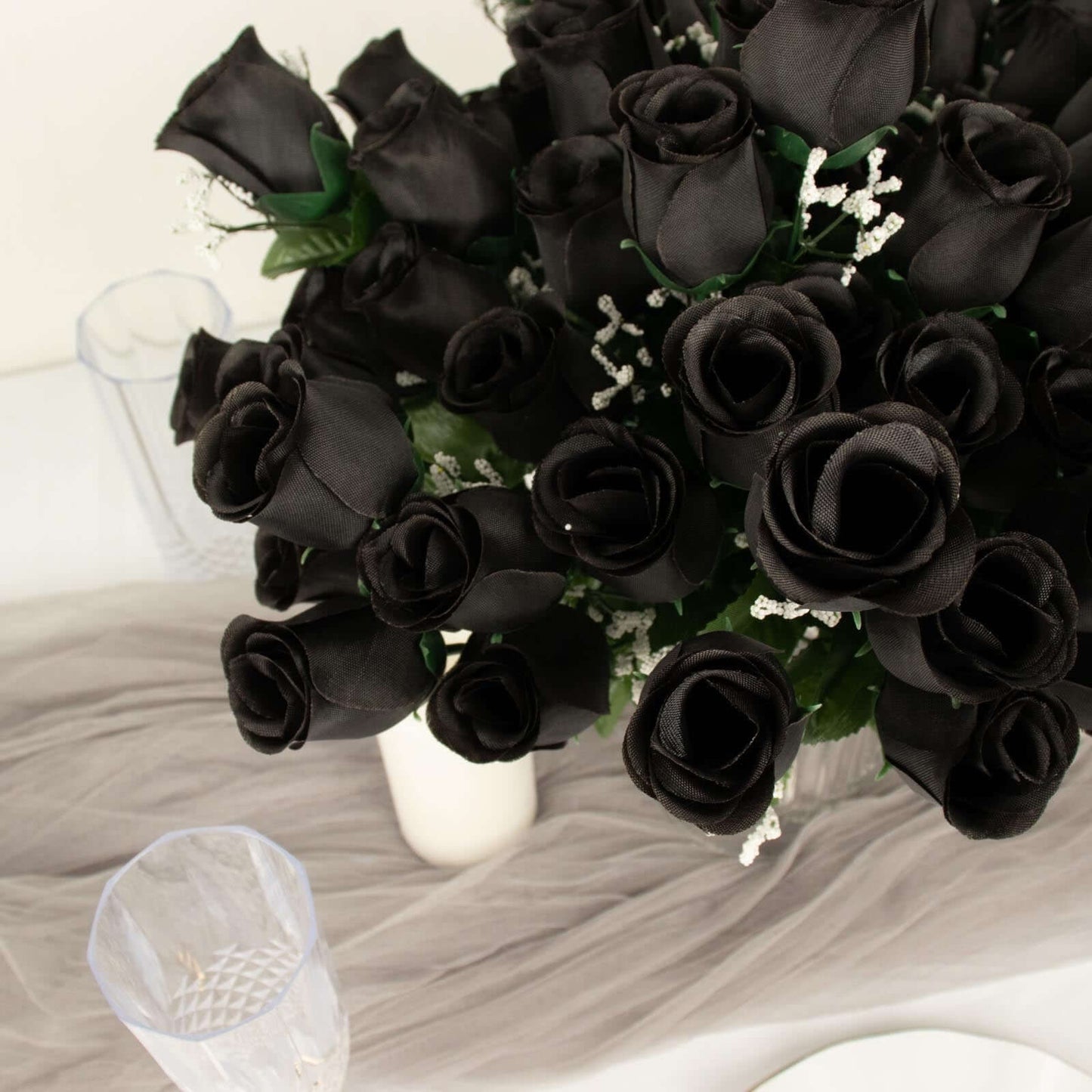 12 Bushes Black Artificial Premium Silk Flower Rose Bud Bouquets - NestOCart