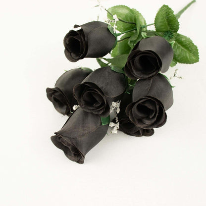 12 Bushes Black Artificial Premium Silk Flower Rose Bud Bouquets - NestOCart