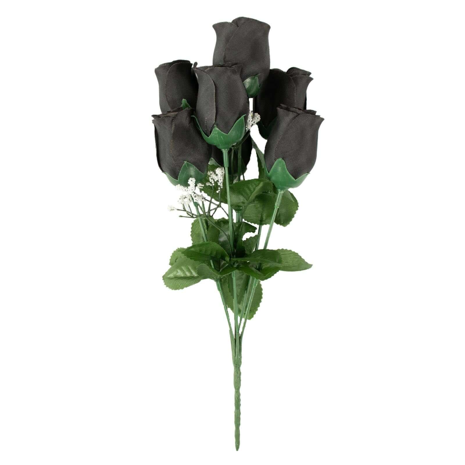 12 Bushes Black Artificial Premium Silk Flower Rose Bud Bouquets - NestOCart