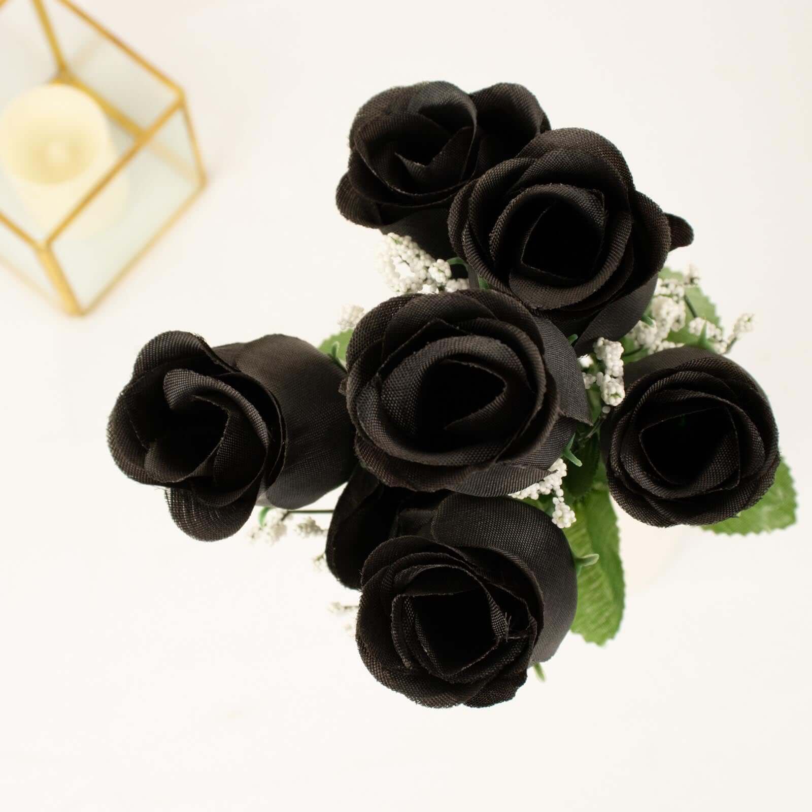 12 Bushes Black Artificial Premium Silk Flower Rose Bud Bouquets - NestOCart